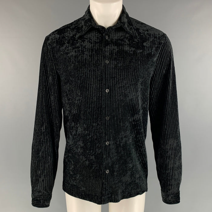 VERSACE CLASSIC Size M Black Velvet Polyester Button Up Long Sleeve Shirt
