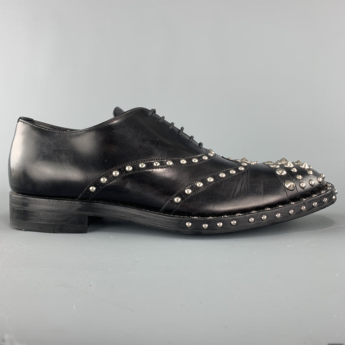 PRADA F/W 09 Size 8.5 Black Studded Leather Cap Toe Lace Up Shoes