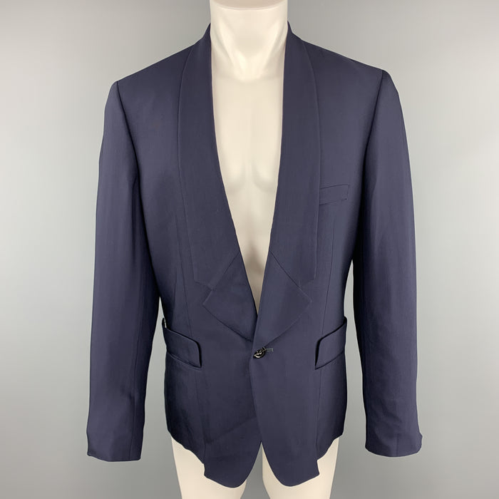 PAUL SMITH Talla 40 Abrigo deportivo al revés con solapa de muesca en mezcla de lana y viscosa azul marino