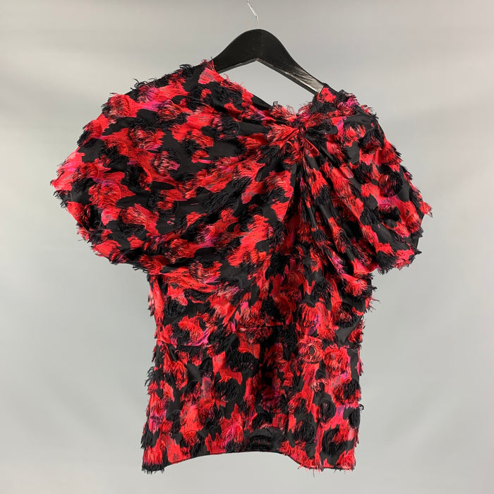 MARNI Size 4 Asymmetric Black & Red Silk Dots Blouse