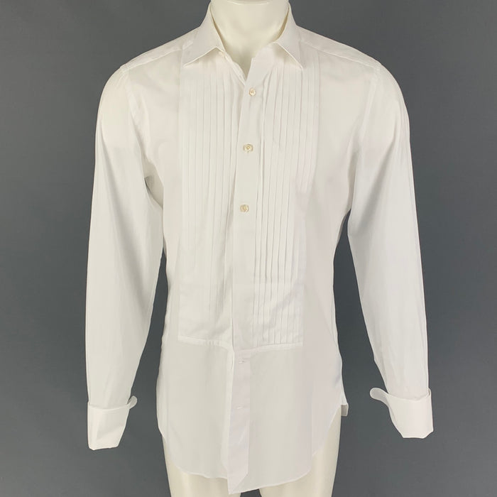 TOM FORD Size M White Cotton Tuxedo Long Sleeve Shirt
