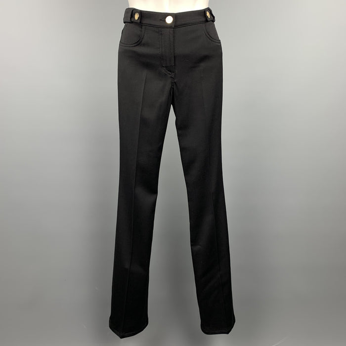 ROBERTO CAVALLI Size 2 Black Tweed Gold Button Dress Pants