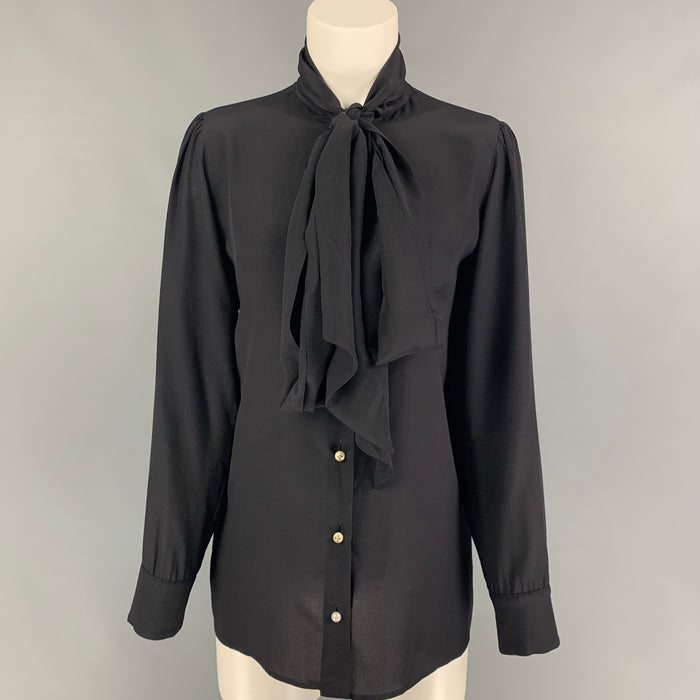 GUCCI Size M Black Silk Bow Blouse