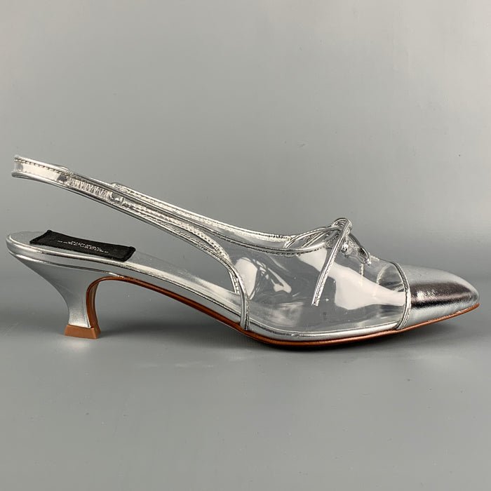 MARC JACOBS Size 8.5 Silver Leather Metallic Slingback Pumps