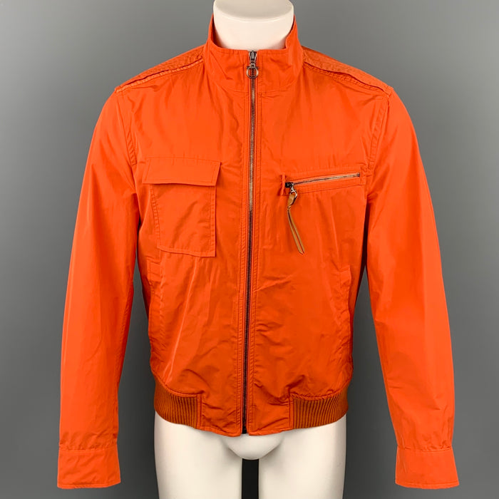 SALVATORE FERRAGAMO Size 40 Orange Polyester / Cotton Full Zip Jacket