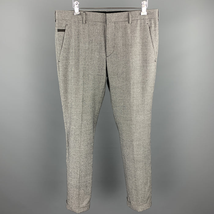 PRADA Size 30 Black & White Houndstooth Wool Button Fly Casual Pants