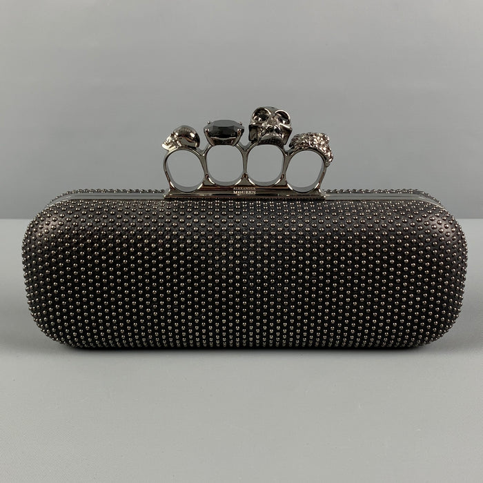 ALEXANDER MCQUEEN Black Silver Studded Leather Metal Knuckle Clutch