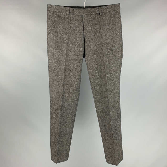SANDRO Size 32 Grey Black Grid Wool Elastane Zip Fly Dress Pants