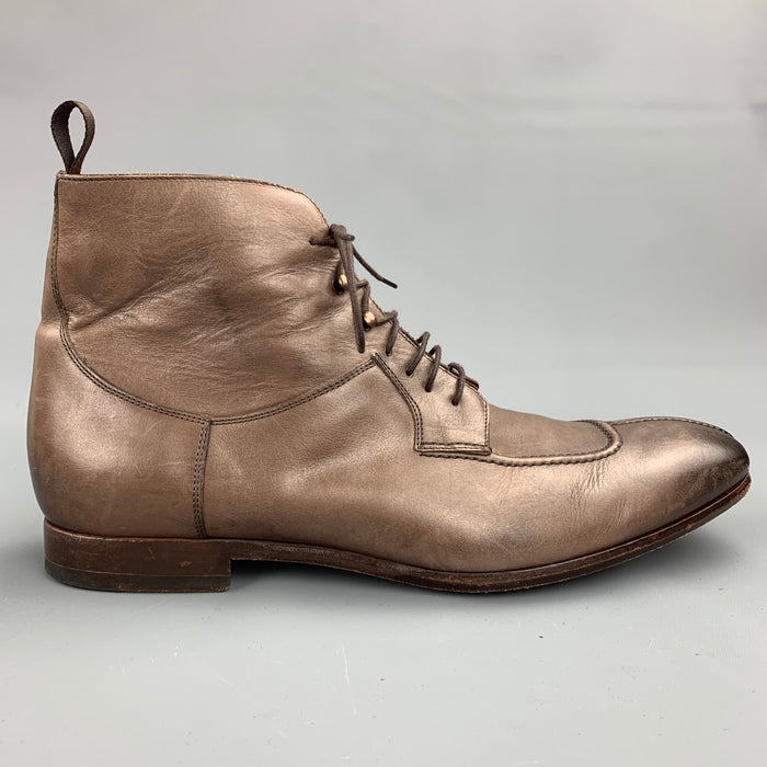 PAUL SMITH Talla 9.5 Botines con cordones de cuero desgastado marrón