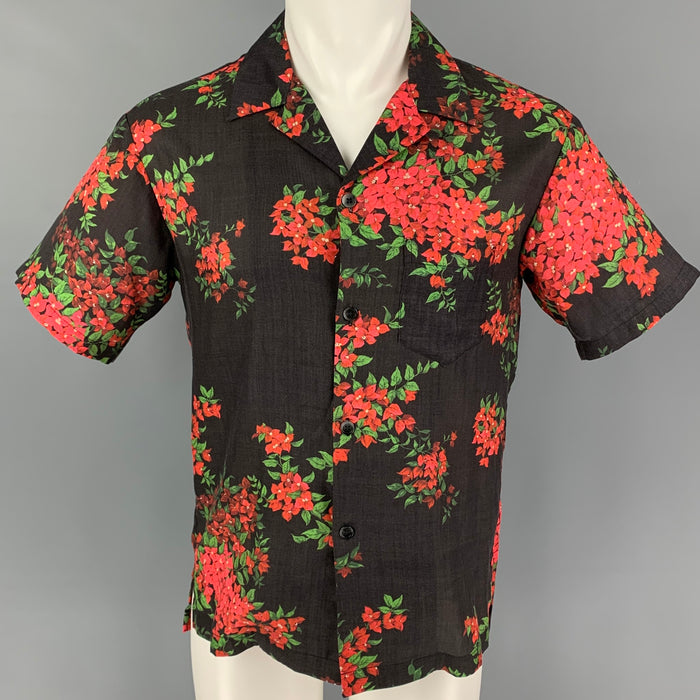 JOHN ELLIOTT SS19 Size S Black Red Floral Print Lyocell Camp Short Sleeve Shirt