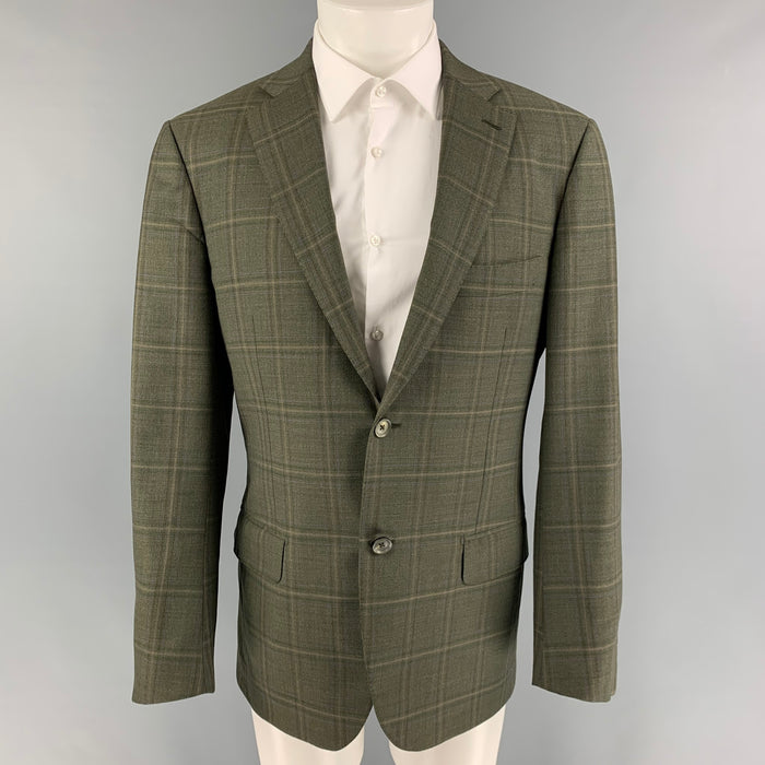 ISAIA Size 40 Green Yellow Plaid Wool Single Breasted Sport Coat