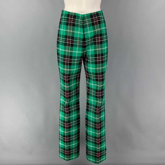 MARINE SERRE FW 19 Size S Green Multi-Color Polyester Wool Plaid Zip Fly Dress Pants