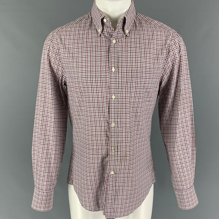 BRUNELLO CUCINELLI Size M Burgundy Brown Checkered Cotton Long Sleeve Shirt