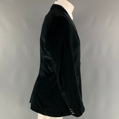 ETRO Size 40 Black Velvet Cotton Blend Peak Lapel Sport Coat