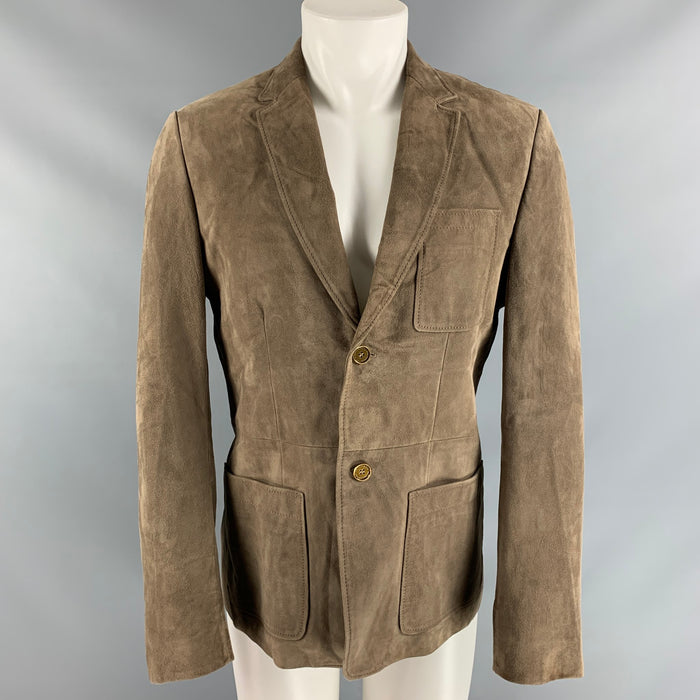 BURBERRY PRORSUM Size 40 Regular Taupe Solid Suede Peak Lapel Sport Coat