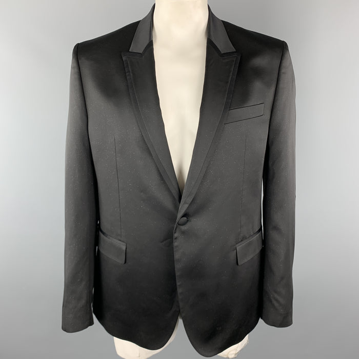 VERSACE COLLECTION Size 46 Black Sparkle Viscose / Wool Satin Trim Tuxedo Sport Coat