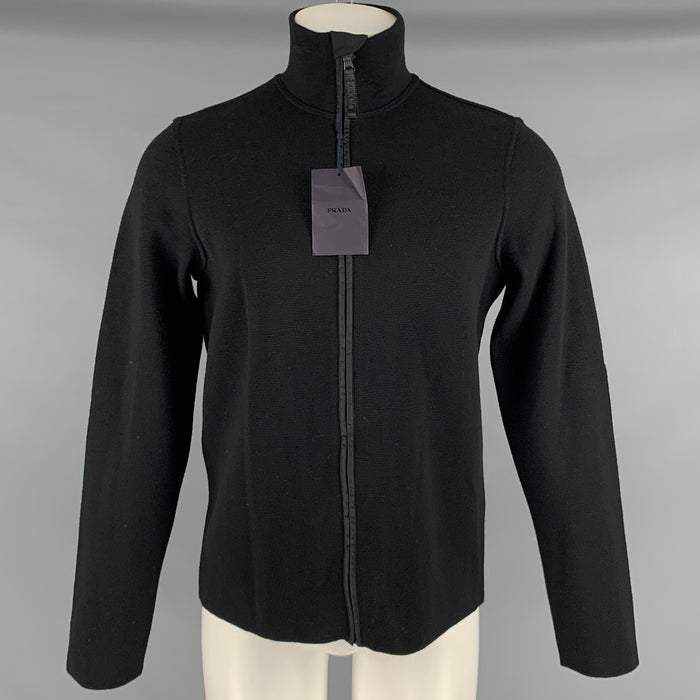 PRADA Size 40 Black Mixed Fabrics Wool Zip Up Jacket