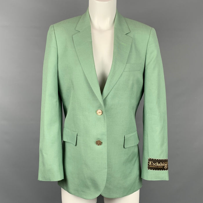 GUCCI Eschatology Size S Green Viscose / Linen Blend Notch Lapel Oversized Jacket