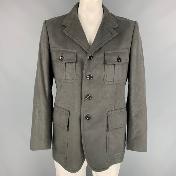 TOM FORD Size 48 Slate Rayon / Cotton Flap Pockets Jacket