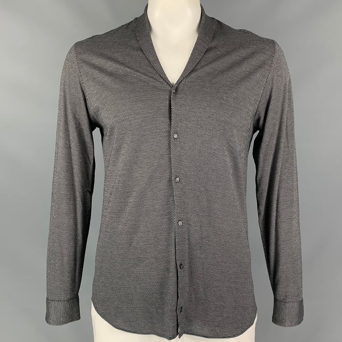 EMPORIO ARMANI Camisa de manga larga con cuello chal de algodón gris y negro Talla L