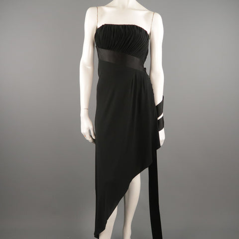 Vintage CHANEL Spring 1991 Size 6 / FR 38 Black Silk Bustier Ribbon Cocktail Dress