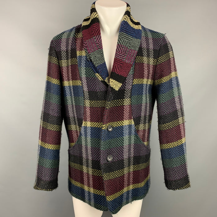 ISSEY MIYAKE Size S Multi-Color Plaid Shawl Collar Coat