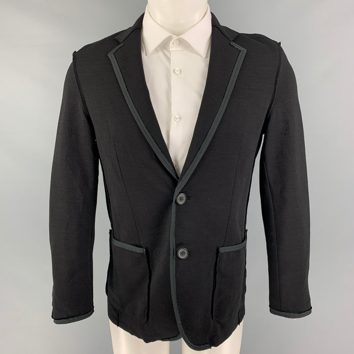 LANVIN Size 36 Black Cotton Wool Notch Lapel Sport Coat