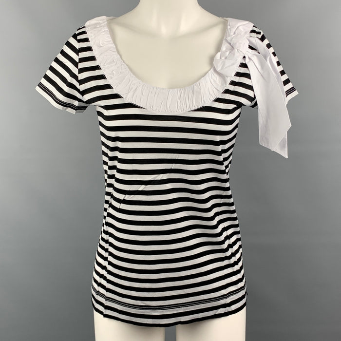 LOVE MOSCHINO Size 6 Black & White Stripe Cotton Bow T-Shirt
