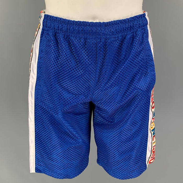 GUCCI 2018 Size S Blue White Graphic Polyester Magnetismo Shorts