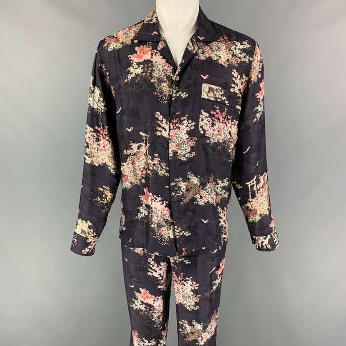 MARC JACOBS Size M Black Pink Print Silk Camp Pants Set