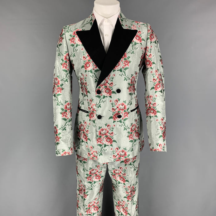 GUCCI by Alessandro Michele Size 36 Green Rose Floral Silk Polyester Tuxedo Suit