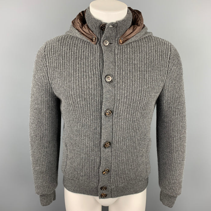 BRUNELLO CUCINELLI Size 40 Dark Gray Knitted Cashmere Buttoned Jacket