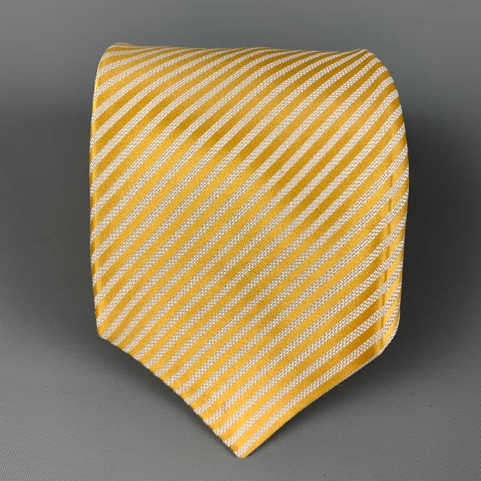 KITON Yellow White Diagonal Stripe Silk Tie