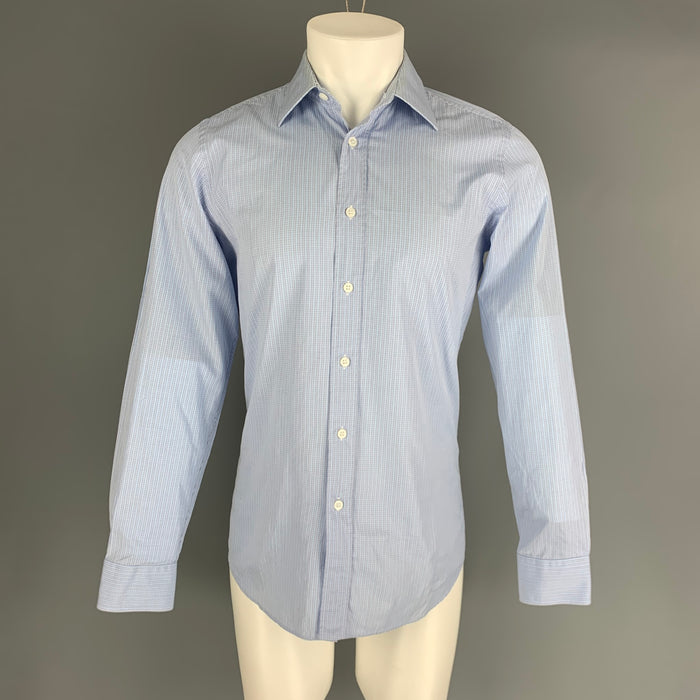 PRADA Size S Blue White Checkered Cotton Long Sleeve Shirt