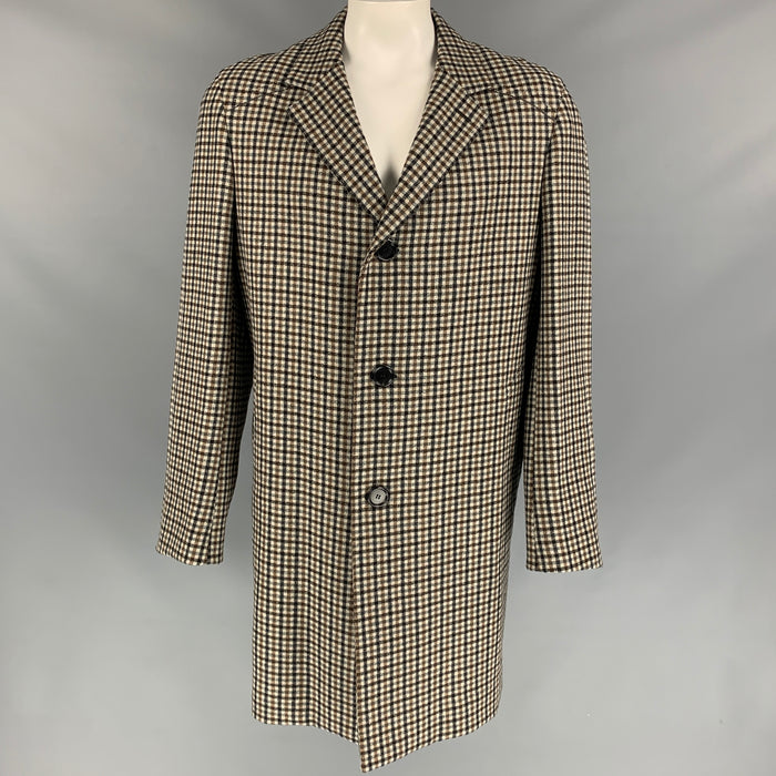 LANVIN Size 44 Oatmeal Black & Brown Checkered Wool Coat