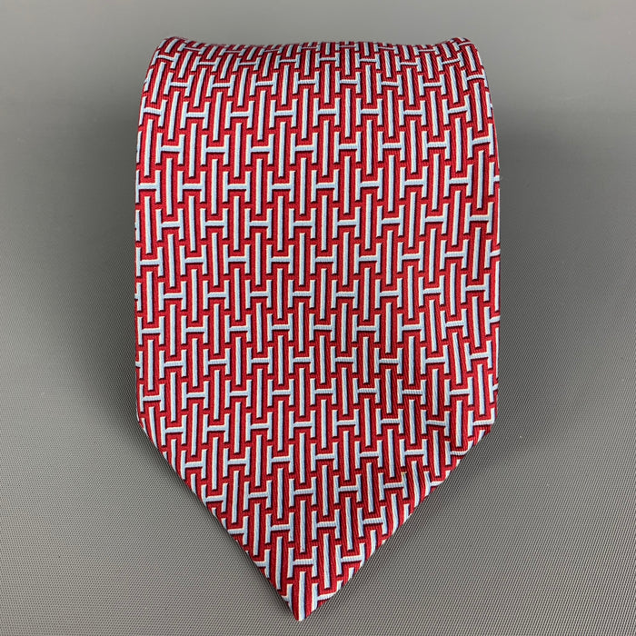 HERMES 5139 HA Red White Blue Silk Tie