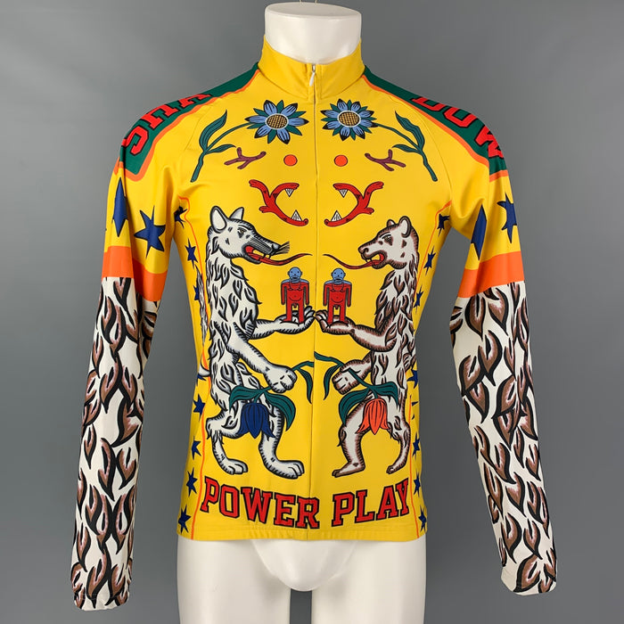 WALTER VAN BEIRENDONCK FW17 Size M Yellow Graphic Nylon Jersey Bike Top