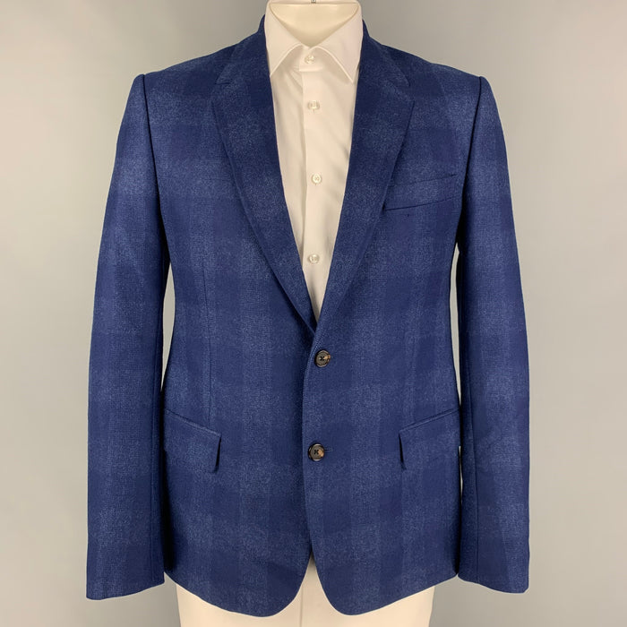ALEXANDER MCQUEEN Size 44 Blue Plaid Wool Notch Lapel Sport Coat
