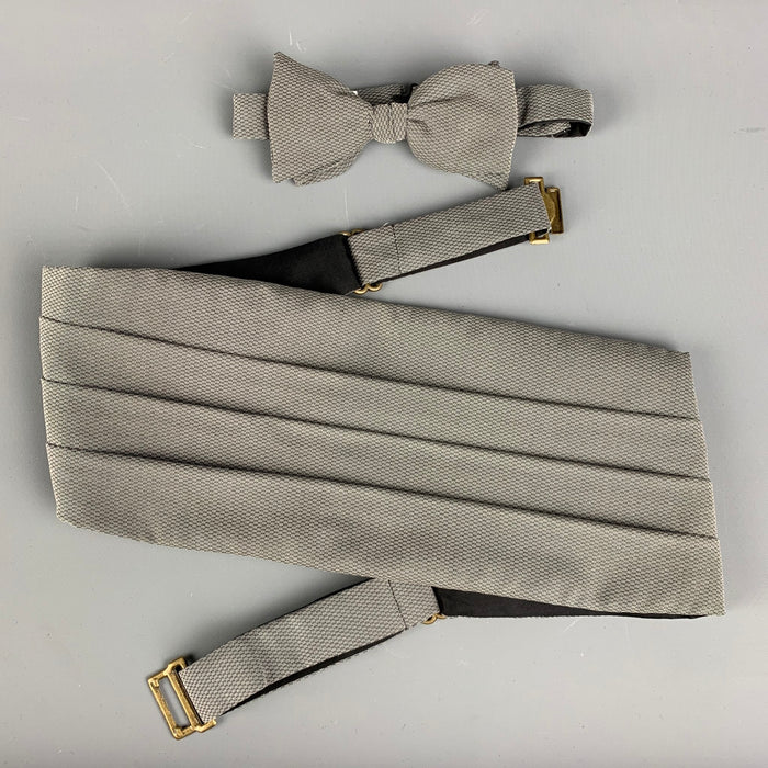 GIORGIO ARMANI Grey Blue Nailhead Silk Cummerbund Bow Tie Set