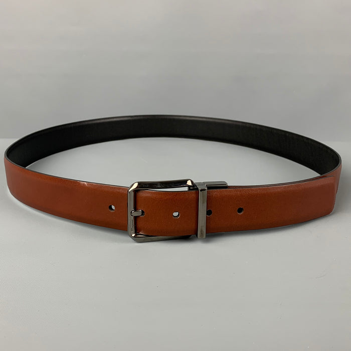 SALVATORE FERRAGAMO Size 40 Tan Black Two Tone Leather Reversible Belt