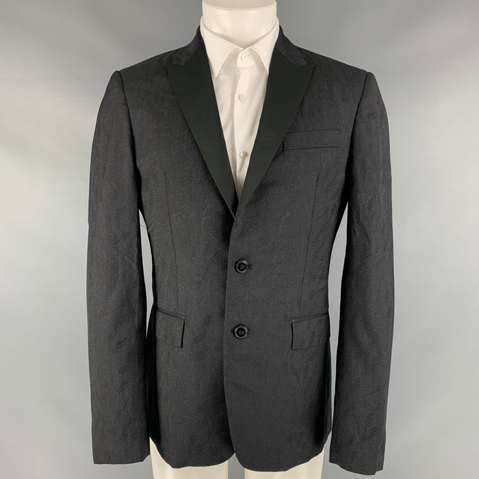 ROBERTO CAVALLI Size 40 Black Grey Snake Wool Silk Peak Lapel Sport Coat