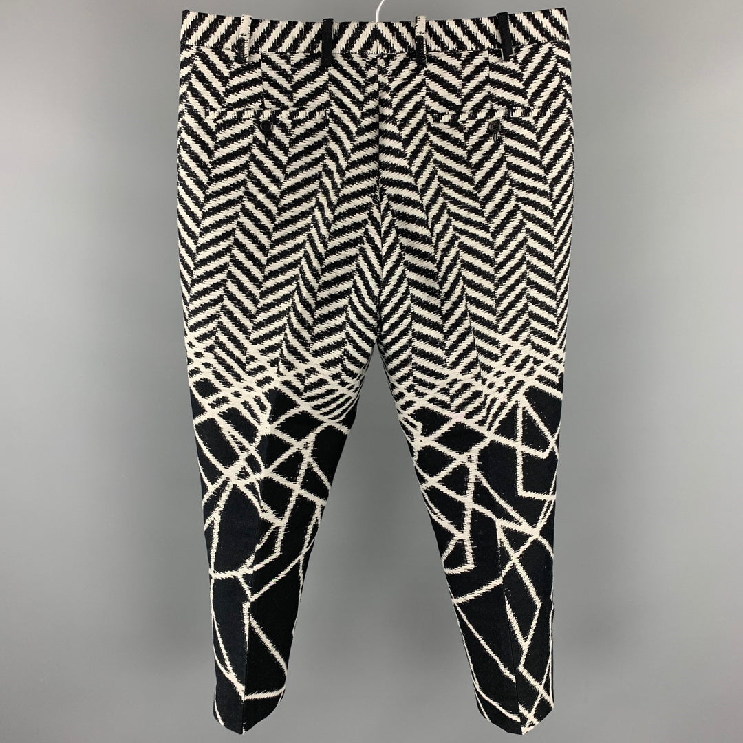 NEIL BARRETT Size 30 Black & Grey Zig Zag Cotton Cropped Dress Pants