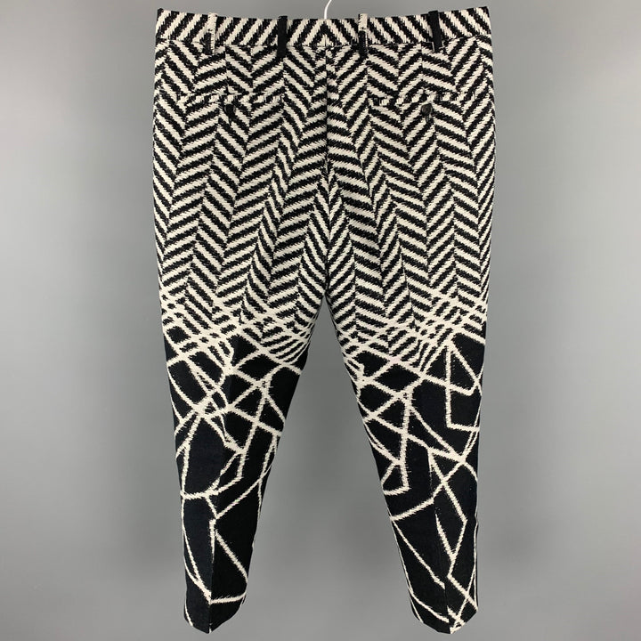 NEIL BARRETT Size 30 Black & Grey Zig Zag Cotton Cropped Dress Pants