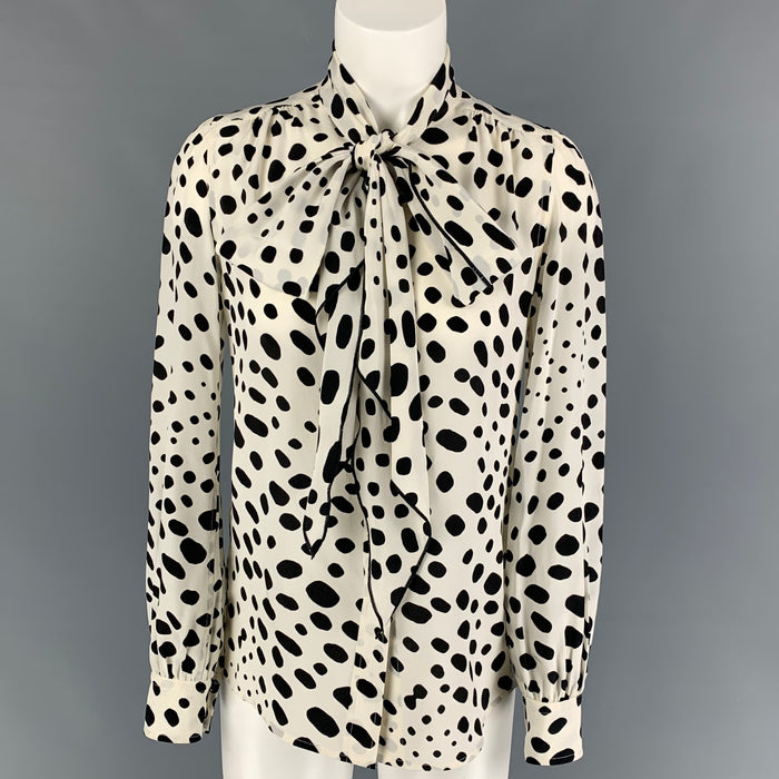 MARC JACOBS Size 00 White Black Silk Dots Bow Blouse