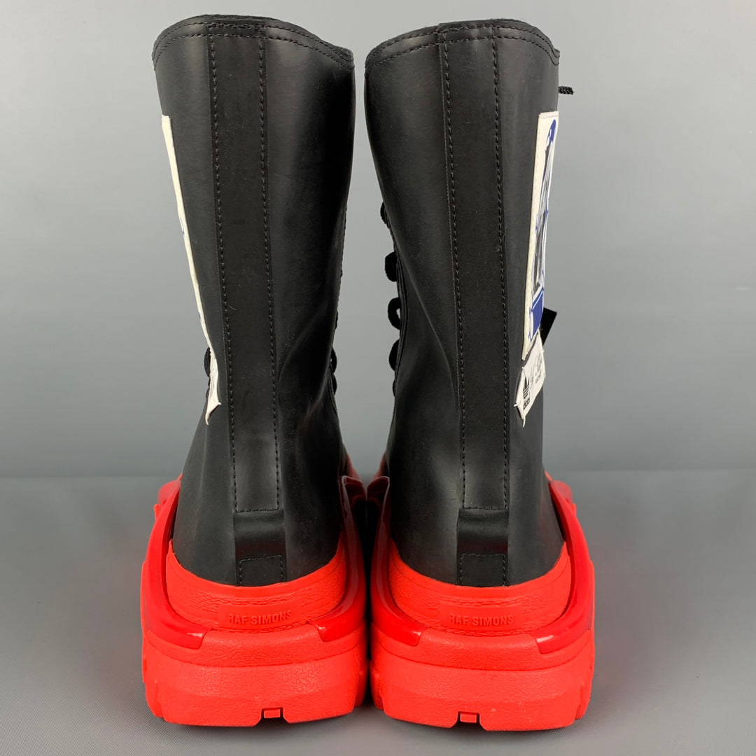 RAF SIMONS x ADIDAS SS 19 Size 9 Black Red Rubber Detroit High Boots