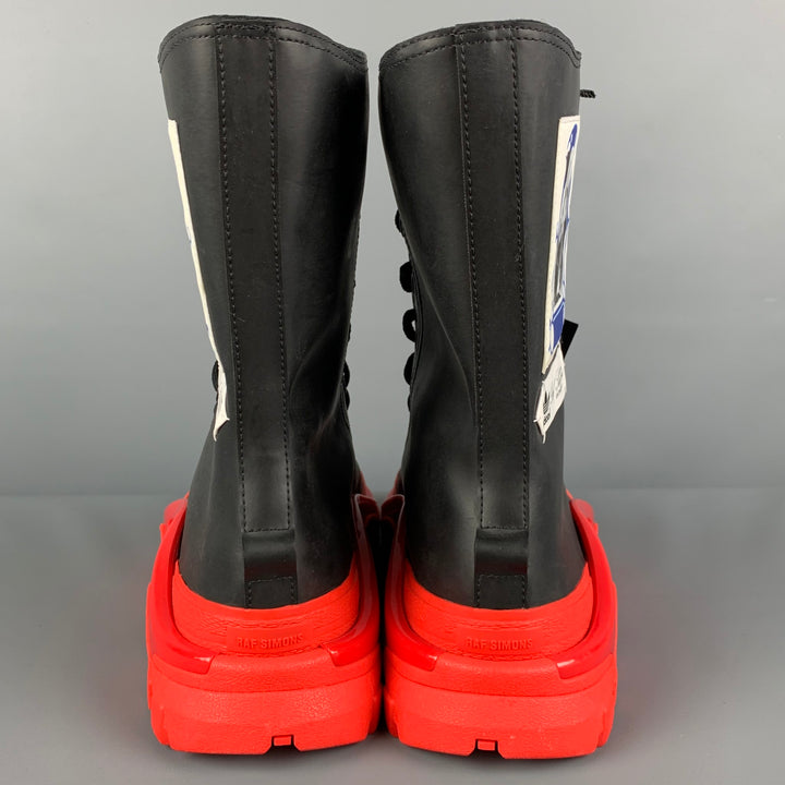 RAF SIMONS x ADIDAS SS 19 Size 9 Black Red Rubber Detroit High Boots