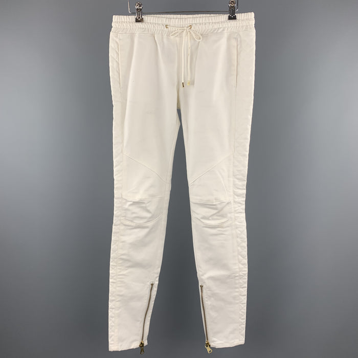 PIERRE BALMAIN Size 27 Cream Quilted Cotton Drawstring Casual Pants