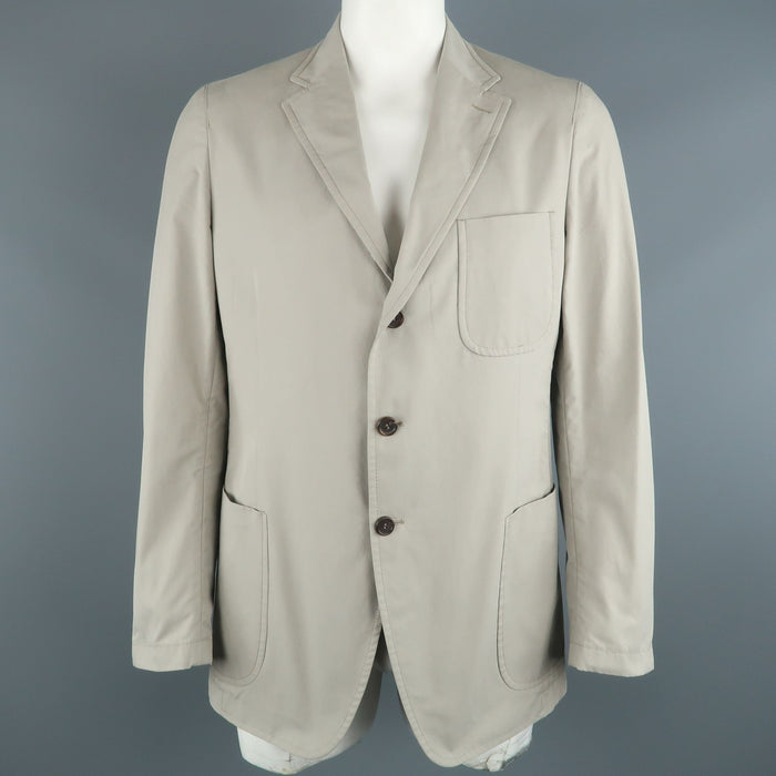 PRADA 44 Regular Light Grey Solid Cotton Notch Lapel Sport Coat