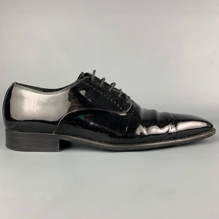 BALLY Size 11.5 Black Perforated Patent Leather Lace Up Shoes