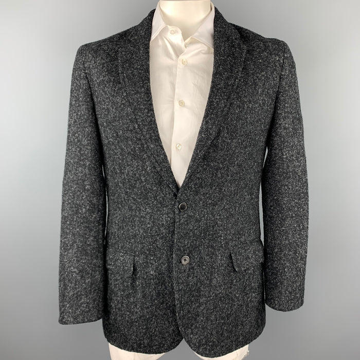 LOUIS VUITTON Size 44 Black & Grey Textured Wool / Alpaca Sport Coat